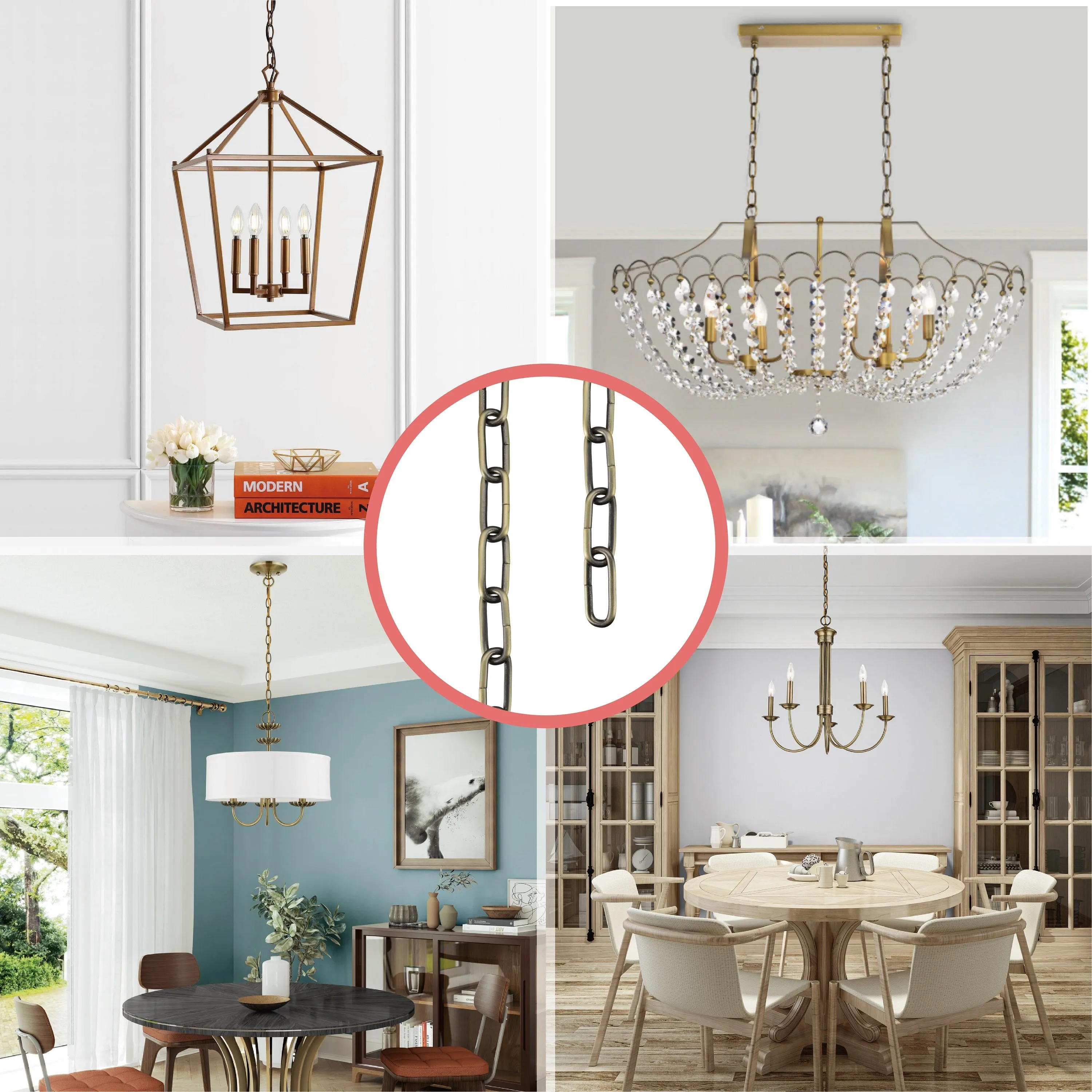 # 21106-51,Steel 10 Feet Heavy Duty Chain for Hanging Up Maximum Weight 50 Pounds-Lighting Fixture/Swag Light/Plant in Antique Brass.9 Gauge.