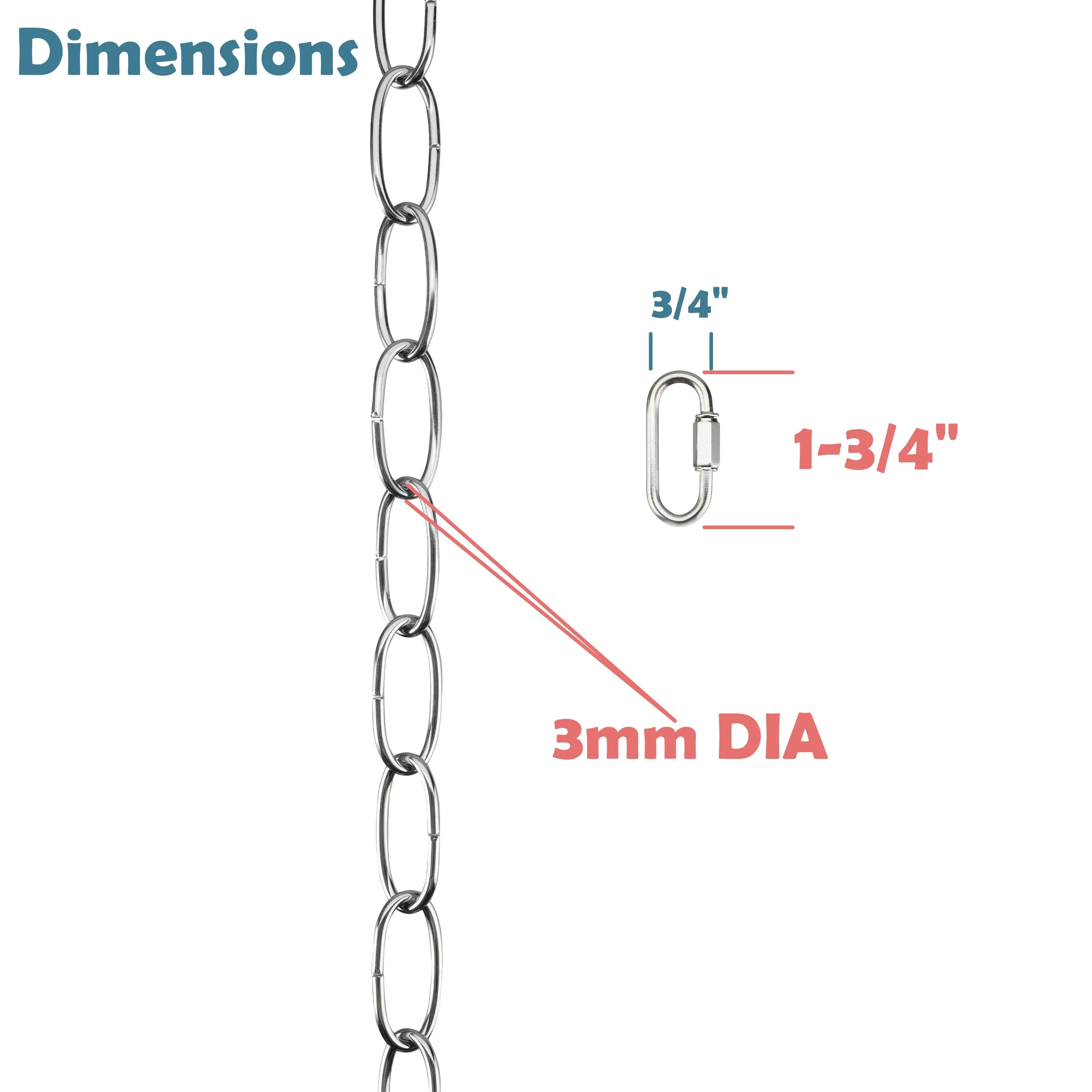 # 21107-71, Steel 20 Feet Heavy Duty Chain & Quick Link Connector for Hanging Up Maximum Weight 40 Pounds in Chrome