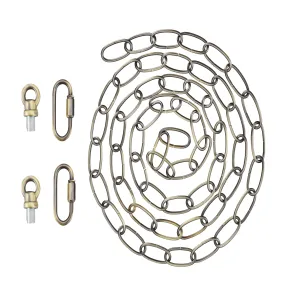 # 21109-51,Steel 6 Feet Heavy Duty Chain & Quick Link Connector for Hanging Up Maximum Weight 40 Pounds-Lighting Fixture/Swag Light/Plant in Antique Brass.11 Gauge.