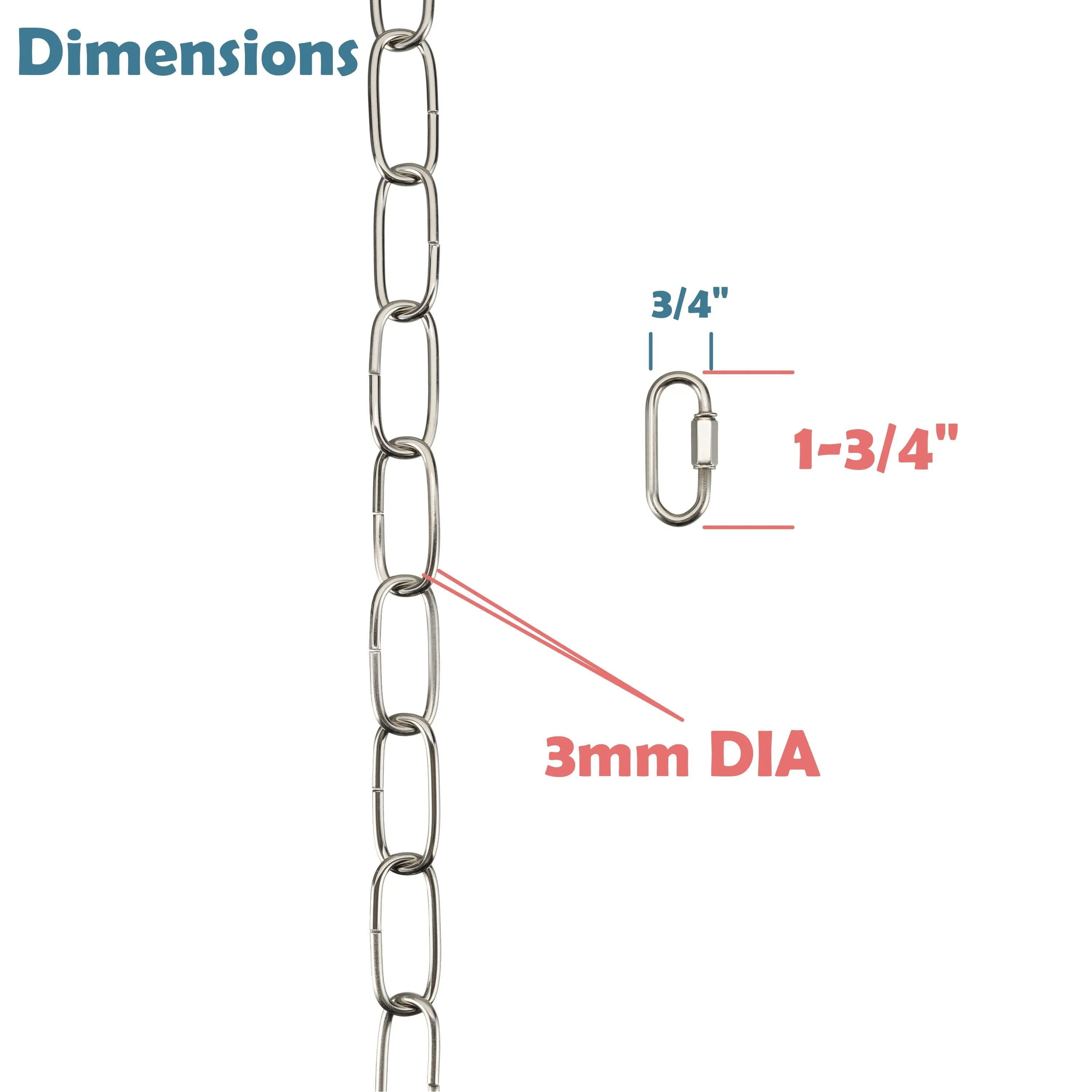 # 21111-11,Steel 3 Feet Heavy Duty Chain & Quick Link Connector for Hanging Up Maximum Weight 40 Pounds-Lighting Fixture/Swag Light/Plant in Nickel.11 Gauge.