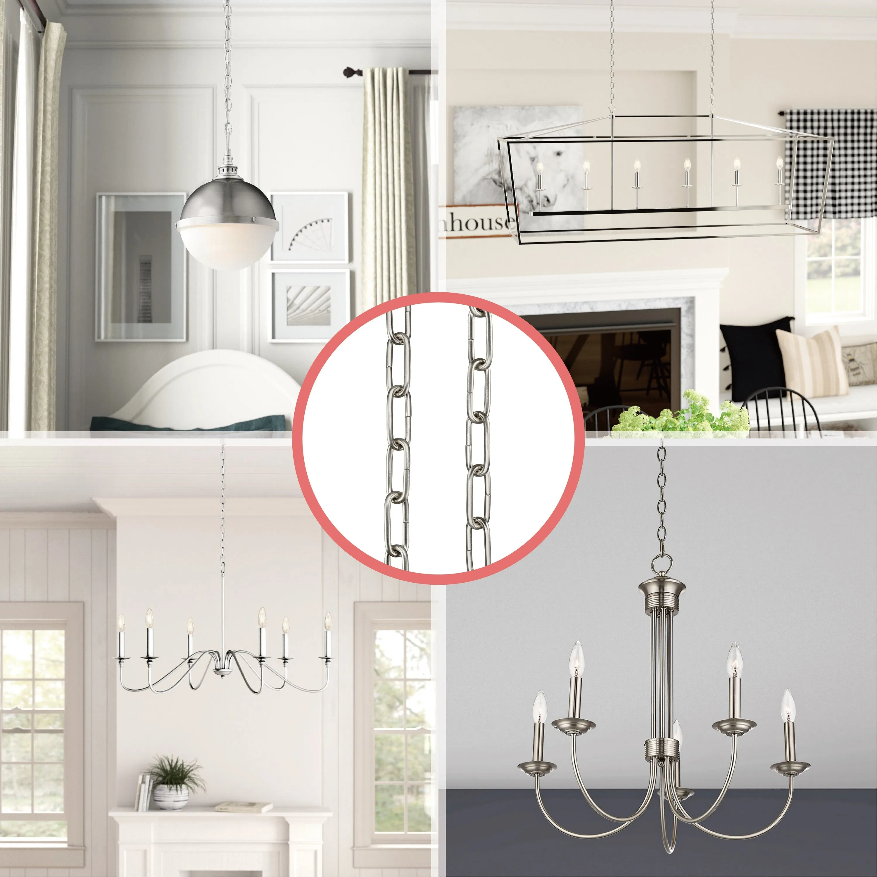 # 21111-11,Steel 3 Feet Heavy Duty Chain & Quick Link Connector for Hanging Up Maximum Weight 40 Pounds-Lighting Fixture/Swag Light/Plant in Nickel.11 Gauge.