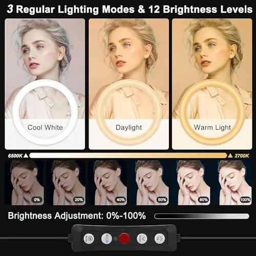 10.3" Selfie Ring Light with Stand and Phone Holder, Desk Tripod, 29 RGB Lighting Modes, Remote for iPhone &Android Camera. LED Halo Light for Photo, Video Recording, TikTok. Circle Ringlight Dimmable