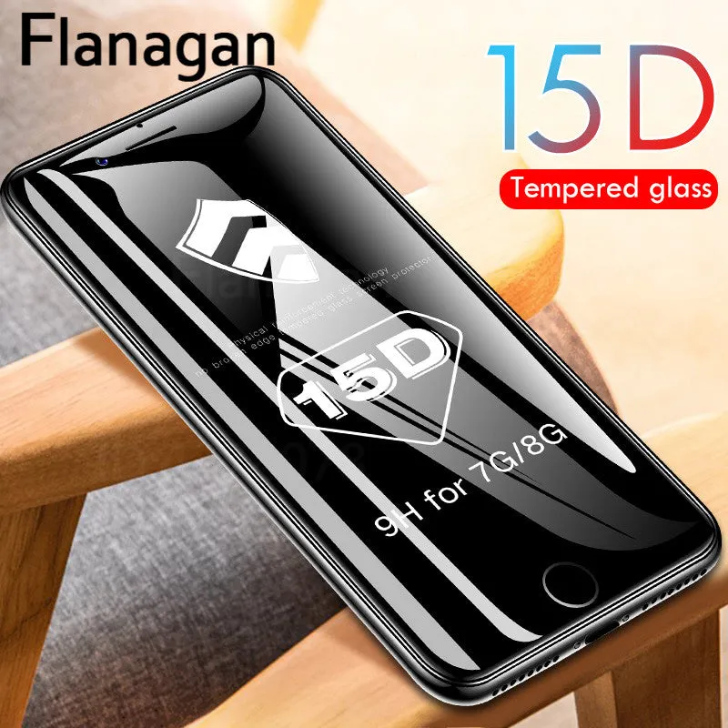 15D Protective Glass For iPhone 6 6s 7 8 plus XR X XS glass full cover iPhone Xs Max