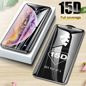 15D Protective Glass For iPhone 6 6s 7 8 plus XR X XS glass full cover iPhone Xs Max