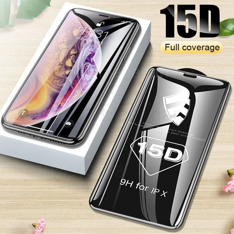 15D Protective Glass For iPhone 6 6s 7 8 plus XR X XS glass full cover iPhone Xs Max