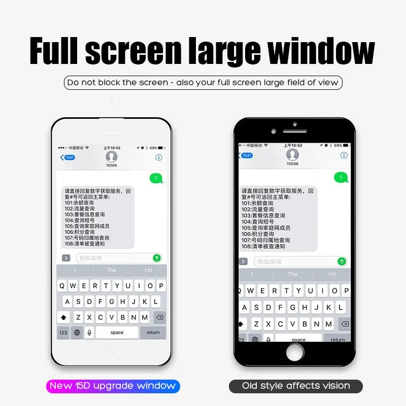 15D Protective Tempered Glass  For iPhone 6 6s 7 8 Plus X 10, iPhone XR XS MAX