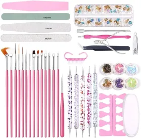 1Set Nail Art Files Buffer Sanding Kit Cuticle Pusher Cutter Dead Skin Remover Dotting Pen Cleaning Brush Manicure Tool Nail Manicure Set Tools