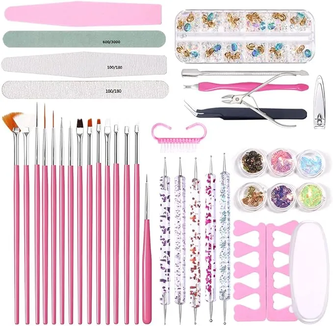 1Set Nail Art Files Buffer Sanding Kit Cuticle Pusher Cutter Dead Skin Remover Dotting Pen Cleaning Brush Manicure Tool Nail Manicure Set Tools