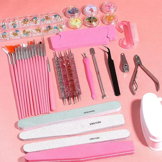 1Set Nail Art Files Buffer Sanding Kit Cuticle Pusher Cutter Dead Skin Remover Dotting Pen Cleaning Brush Manicure Tool Nail Manicure Set Tools