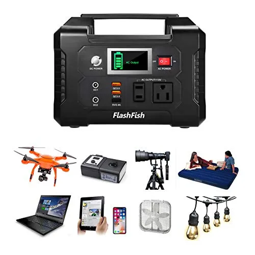 200W Portable Power Station, FlashFish 40800mAh Solar Generator with 110V AC Outlet/2 DC Ports/3 USB Ports, Backup Battery Pack Power Supply for CPAP Outdoor Advanture Load Trip Camping Emergency.