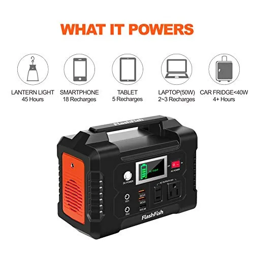 200W Portable Power Station, FlashFish 40800mAh Solar Generator with 110V AC Outlet/2 DC Ports/3 USB Ports, Backup Battery Pack Power Supply for CPAP Outdoor Advanture Load Trip Camping Emergency.