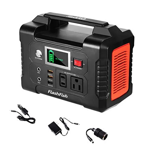 200W Portable Power Station, FlashFish 40800mAh Solar Generator with 110V AC Outlet/2 DC Ports/3 USB Ports, Backup Battery Pack Power Supply for CPAP Outdoor Advanture Load Trip Camping Emergency.