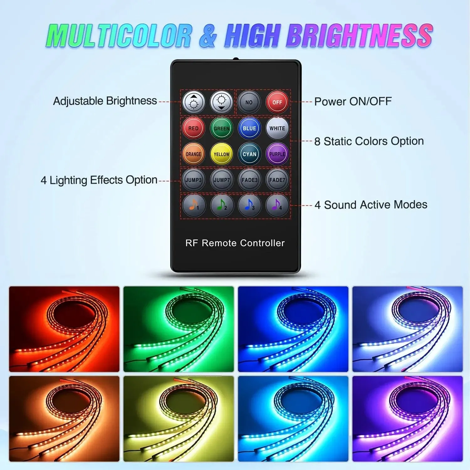 252Leds RGB Underglow Neon Wireless Remote Control Led Strip Light 4PCS