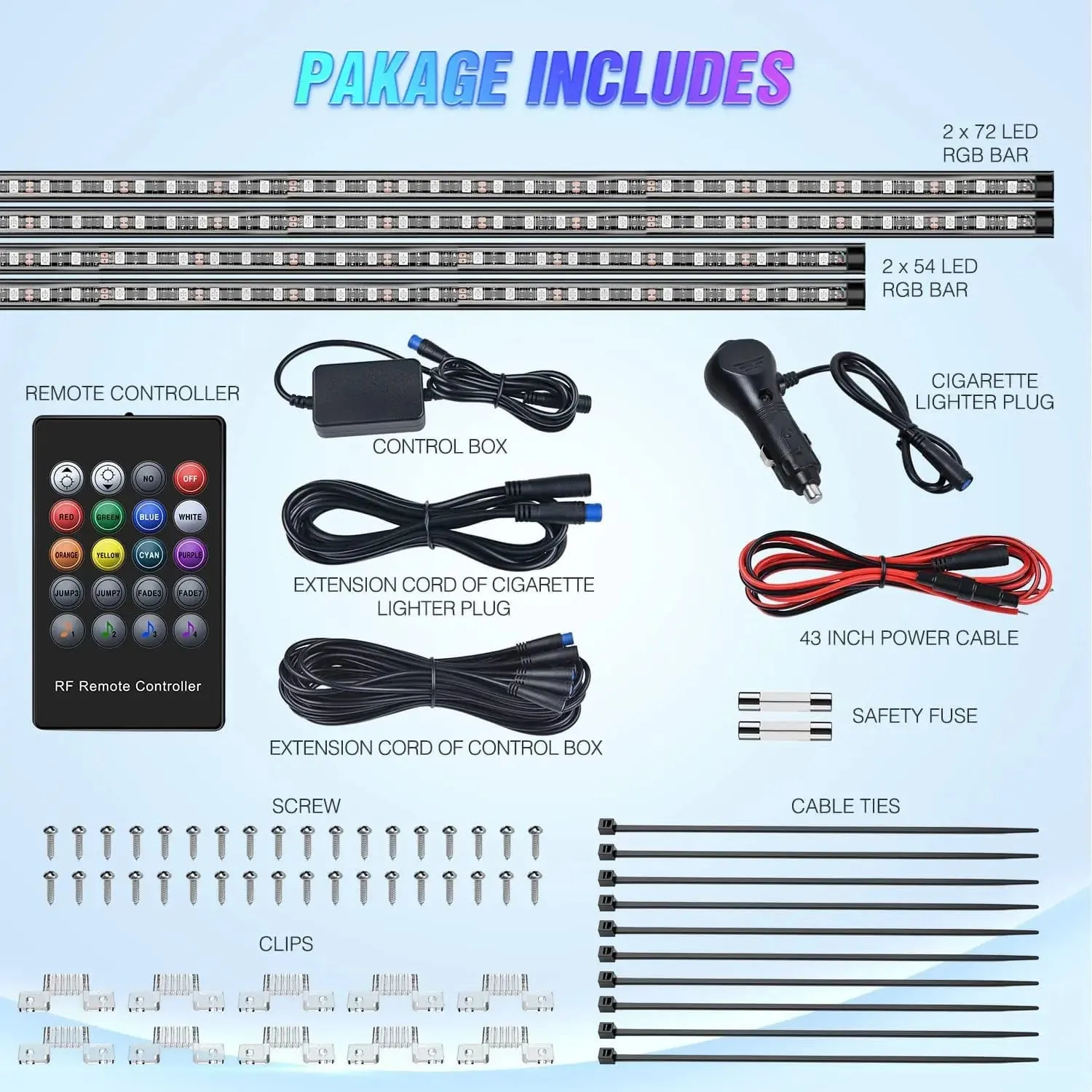 252Leds RGB Underglow Neon Wireless Remote Control Led Strip Light 4PCS