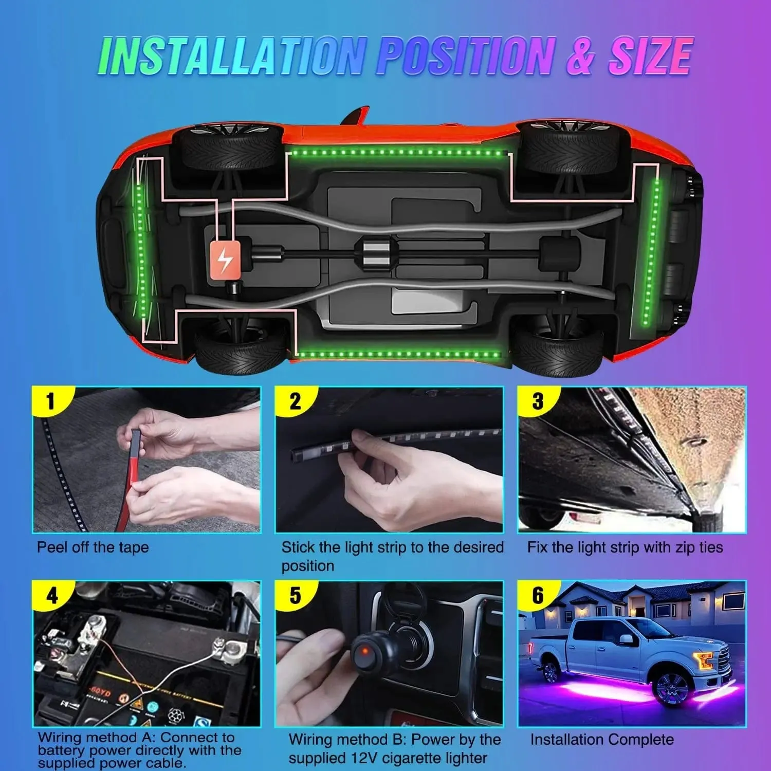 252Leds RGB Underglow Neon Wireless Remote Control Led Strip Light 4PCS