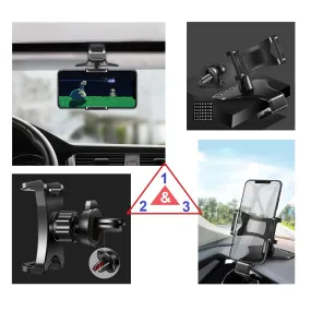 3 in 1 Car GPS Smartphone Holder: Dashboard / Visor Clamp   AC Grid Clip for alcatel 2001 - Black