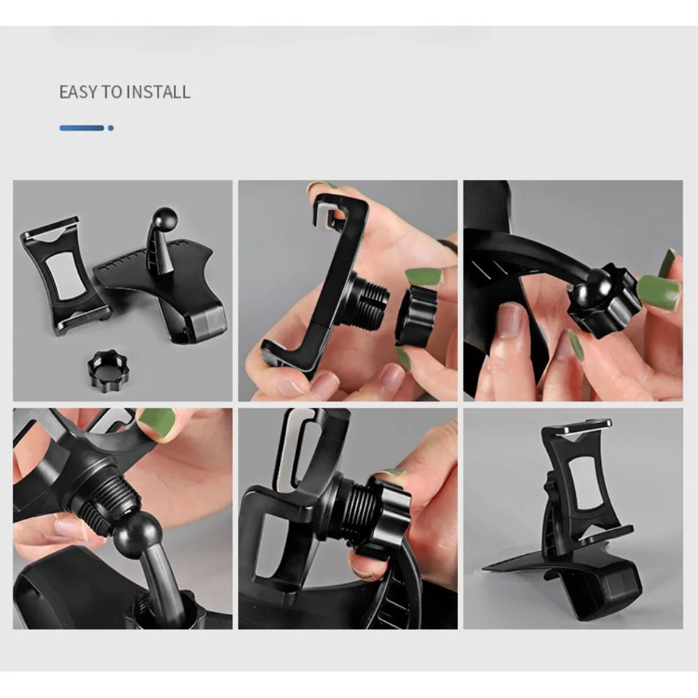 3 in 1 Car GPS Smartphone Holder: Dashboard / Visor Clamp   AC Grid Clip for alcatel 2001 - Black