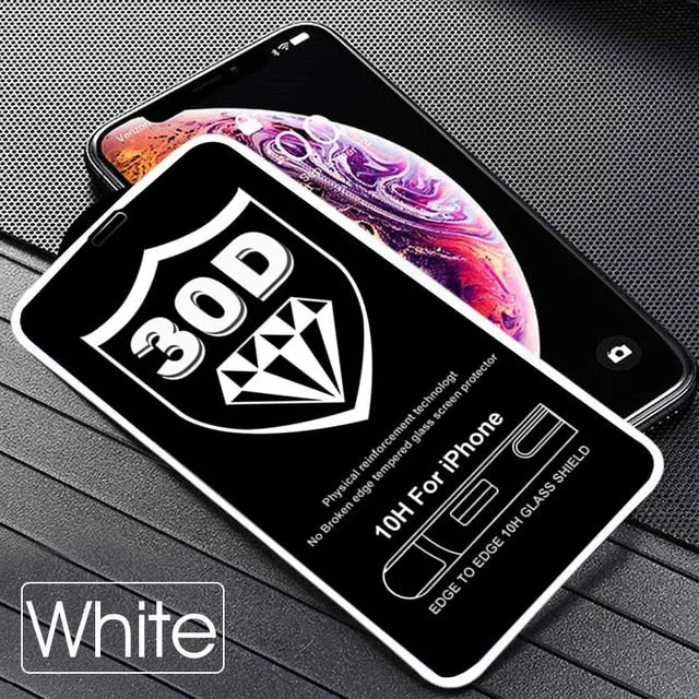 30D Protective Glass on the For iPhone X XS Max XR Tempered Screen Protector Film Curved Edge Glass XR XS Max Full Cover Glass