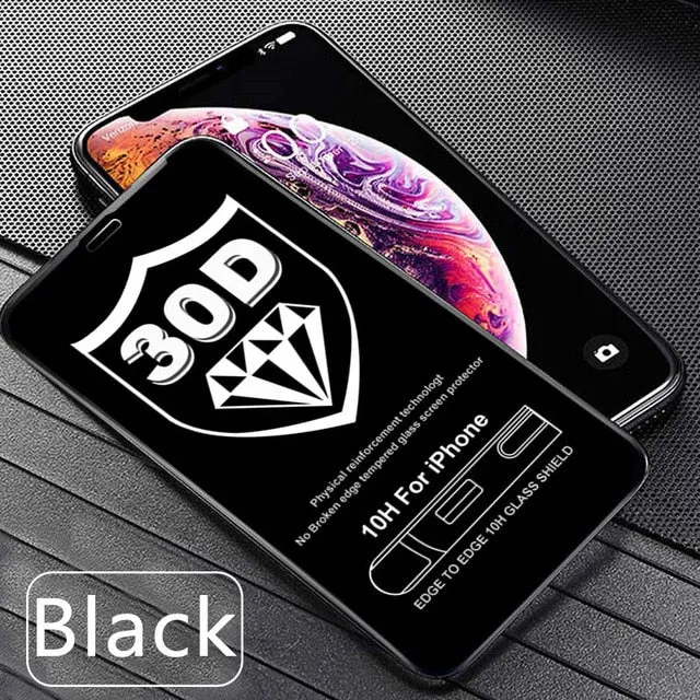 30D Protective Glass on the For iPhone X XS Max XR Tempered Screen Protector Film Curved Edge Glass XR XS Max Full Cover Glass