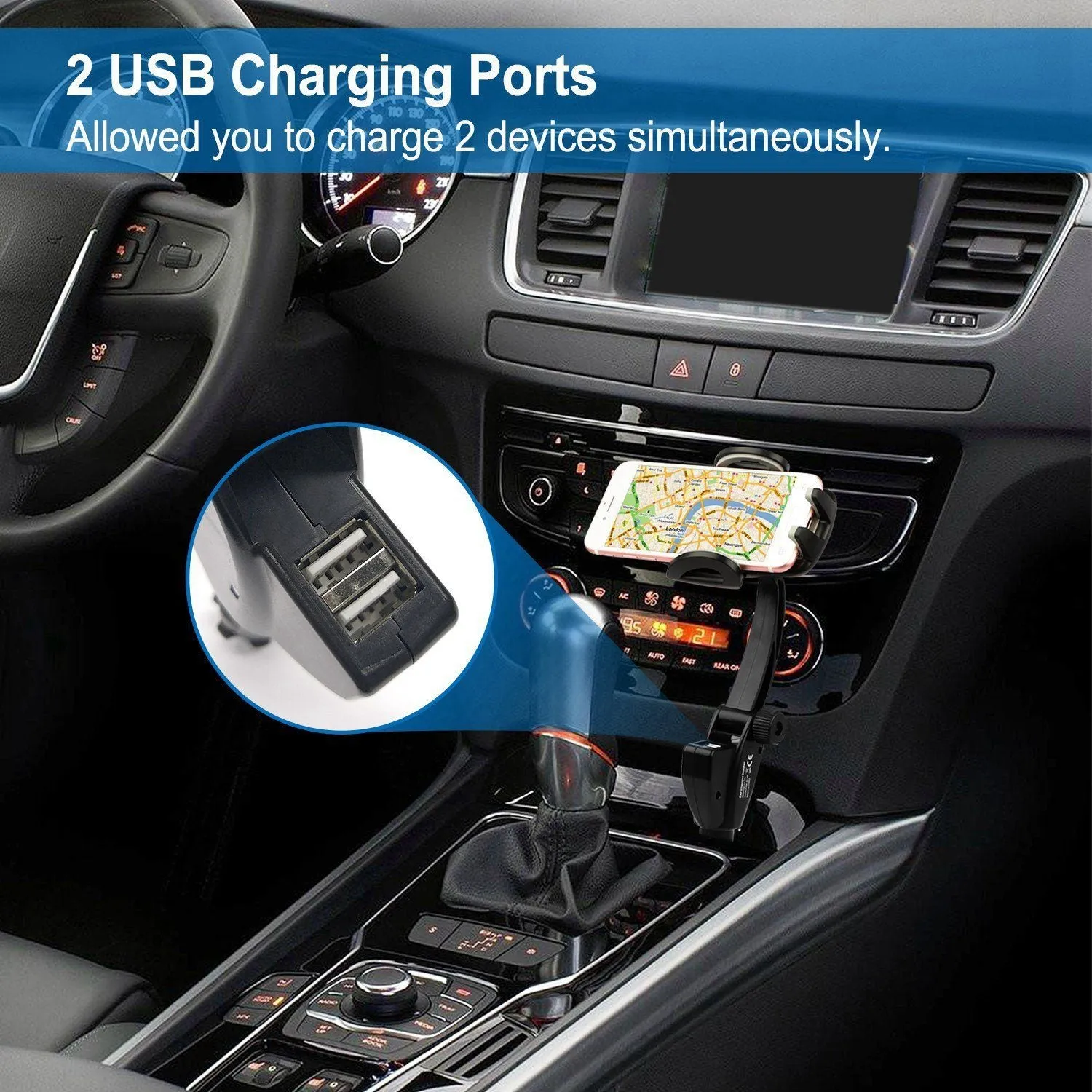 360° Dual USB Smartphone Mounting Car Charger