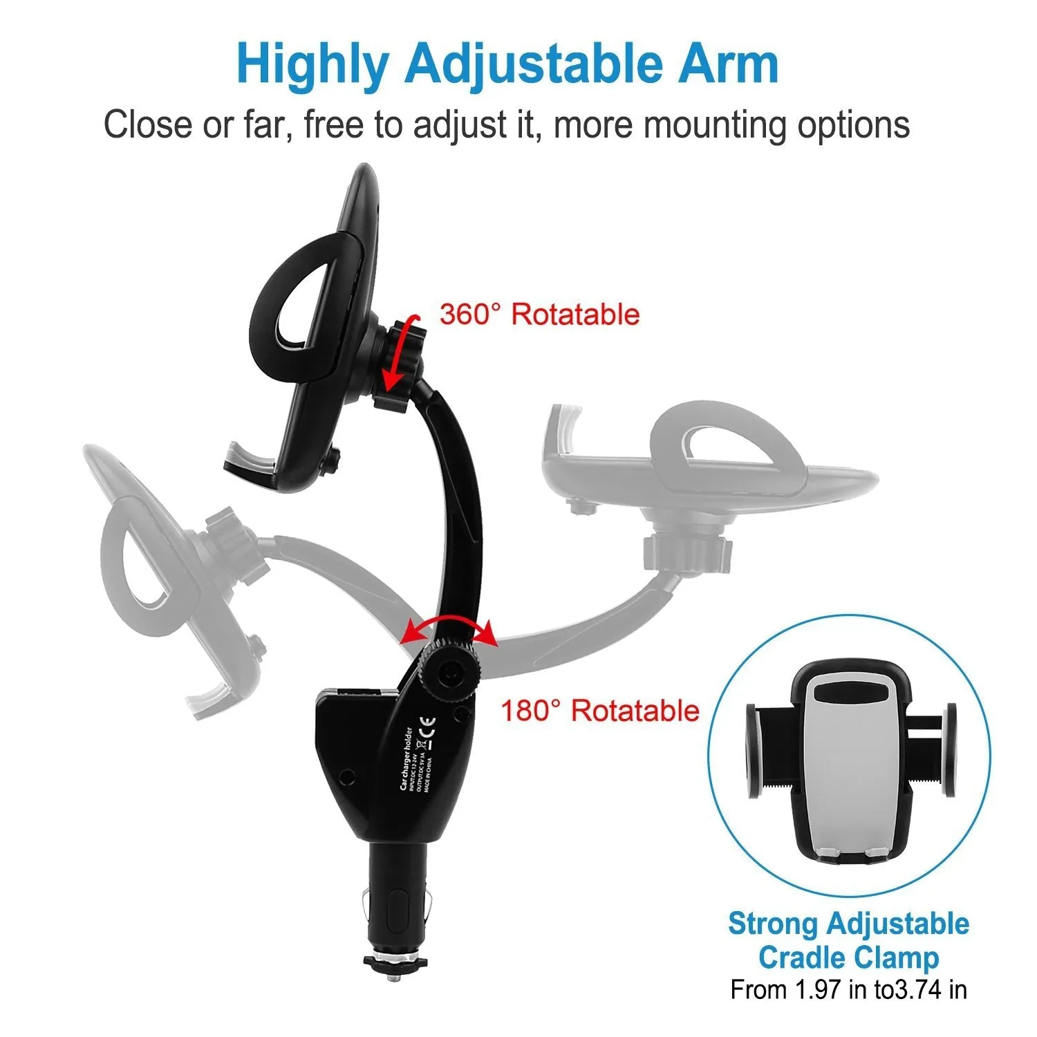 360° Dual USB Smartphone Mounting Car Charger