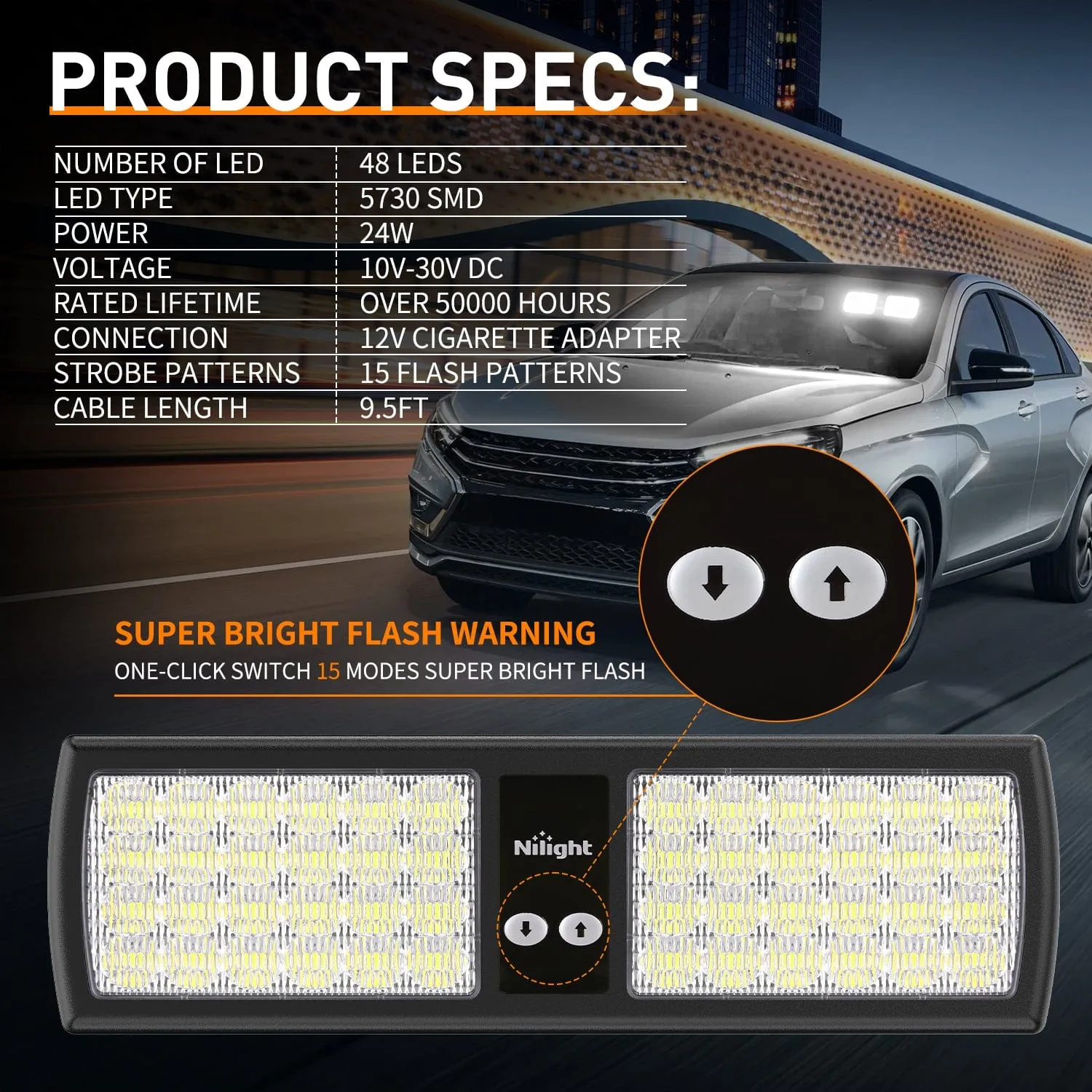 48 LED White Emergency Warning Strobe Lights