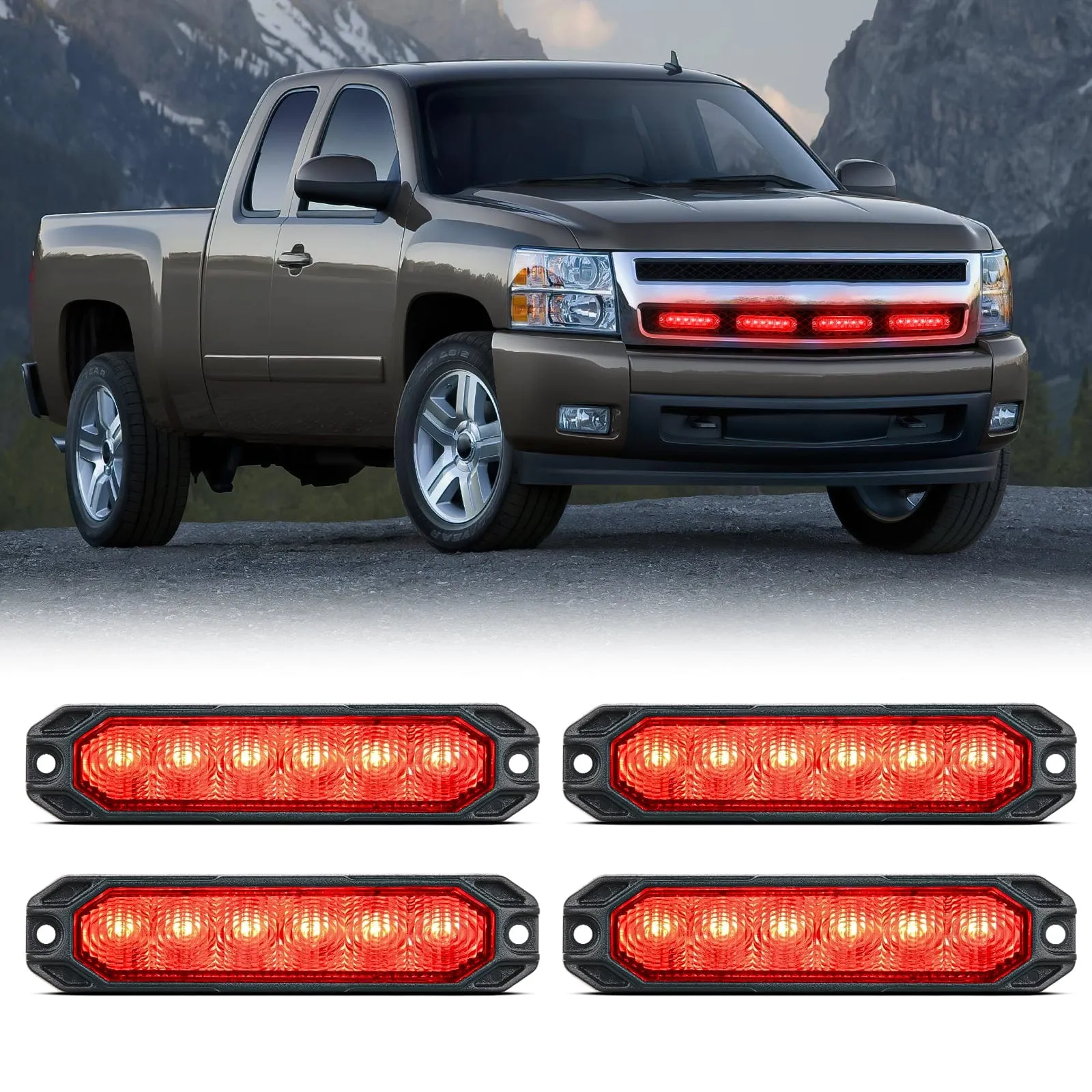 4PCS 6 LED Red Emergency Warning Strobe Lights