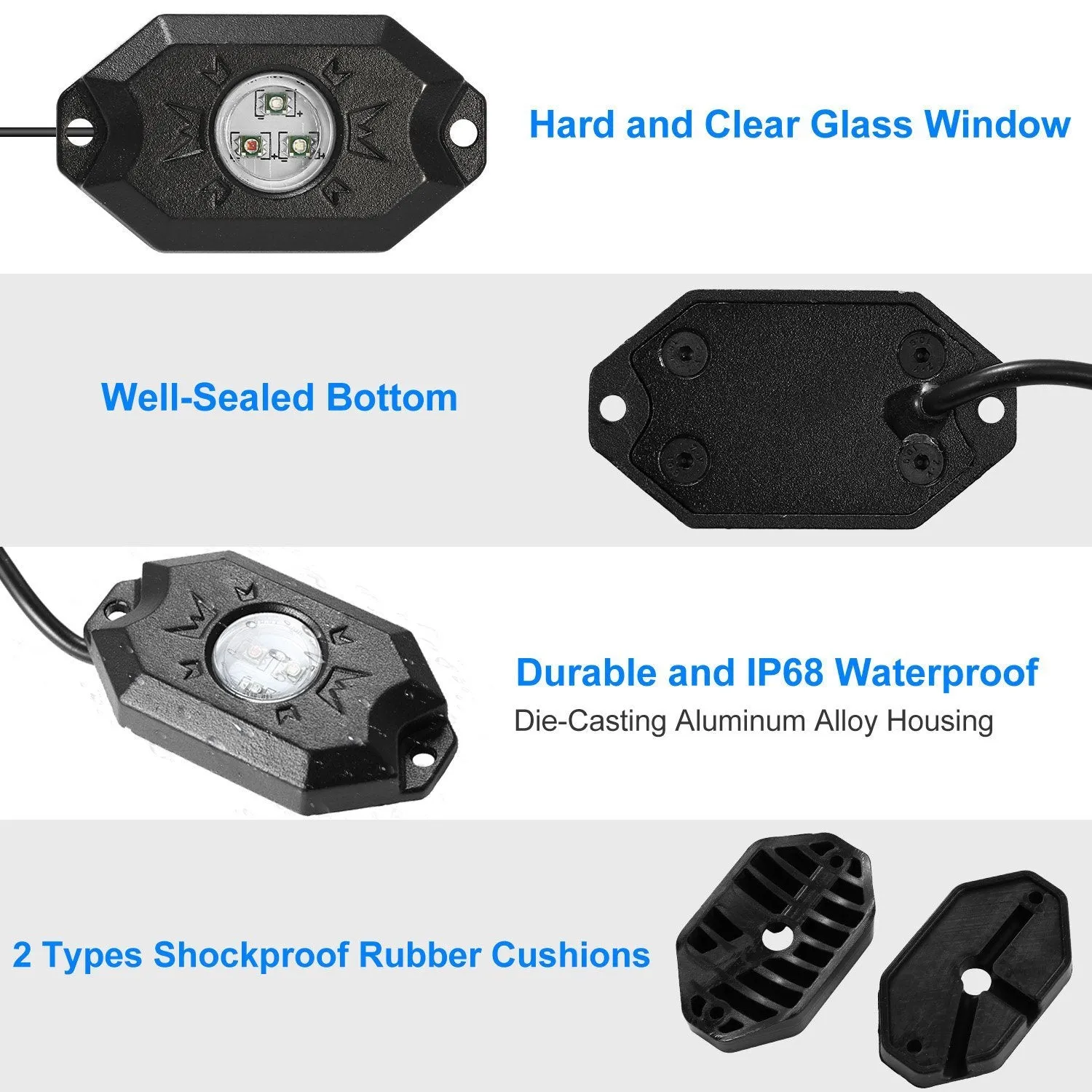 8-Pieces: Auto RGB LED Rock Light Kit