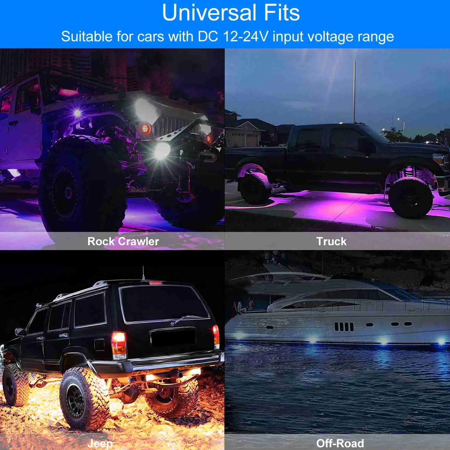 8-Pieces: Auto RGB LED Rock Light Kit