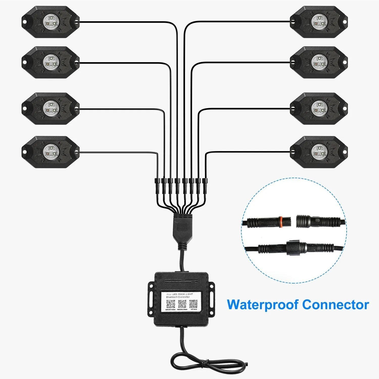 8-Pieces: Auto RGB LED Rock Light Kit