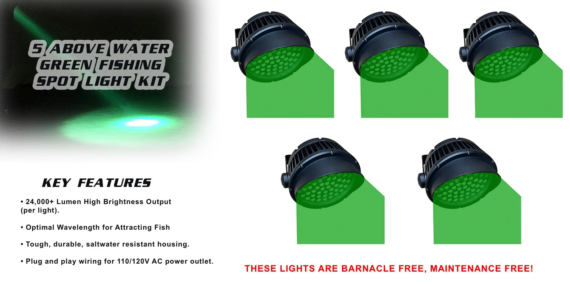 Above Water Green Fishing Spot Light Kit