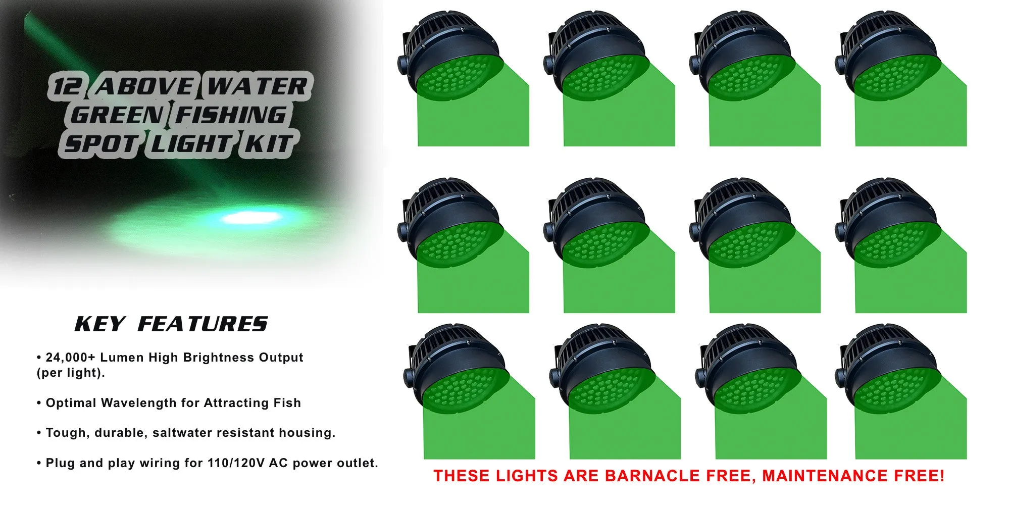Above Water Green Fishing Spot Light Kit