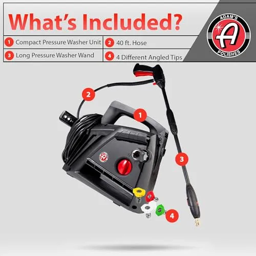 Adam’s Compact Pressure Washer - Powerful, Lightweight, Portable Electric Pressure Washer Sprayer | Max 1500 PSI, 1.2 GPM | for Car Home Auto Patio RV Motorcycle & Garage