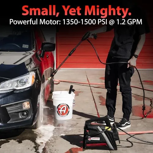 Adam’s Compact Pressure Washer - Powerful, Lightweight, Portable Electric Pressure Washer Sprayer | Max 1500 PSI, 1.2 GPM | for Car Home Auto Patio RV Motorcycle & Garage