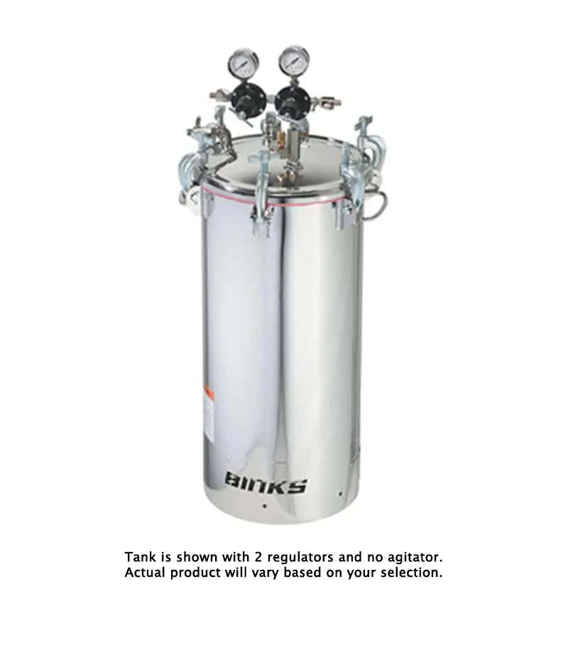 Binks Pressure Feed ASME Tanks, 15 Gallon Stainless Steel w/ 2" Bottom Outlet