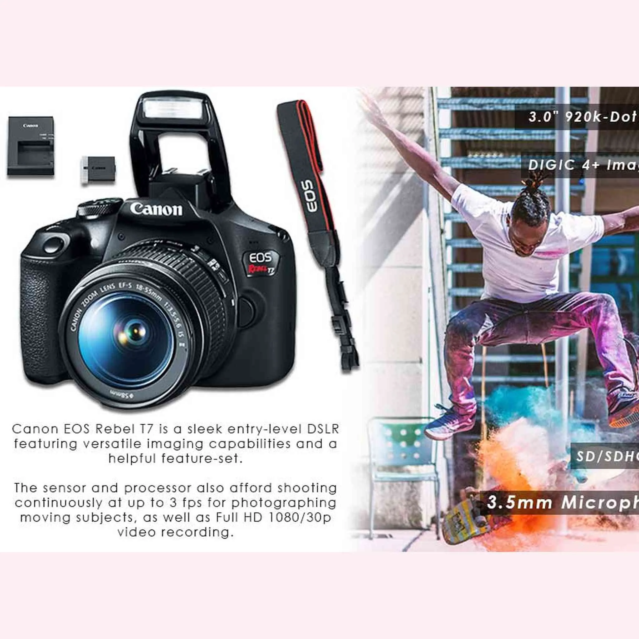 Canon EOS Rebel T7 DSLR Camera with 18-55mm DC III Lens, Camera Bag and 32gb Memory Card Kit