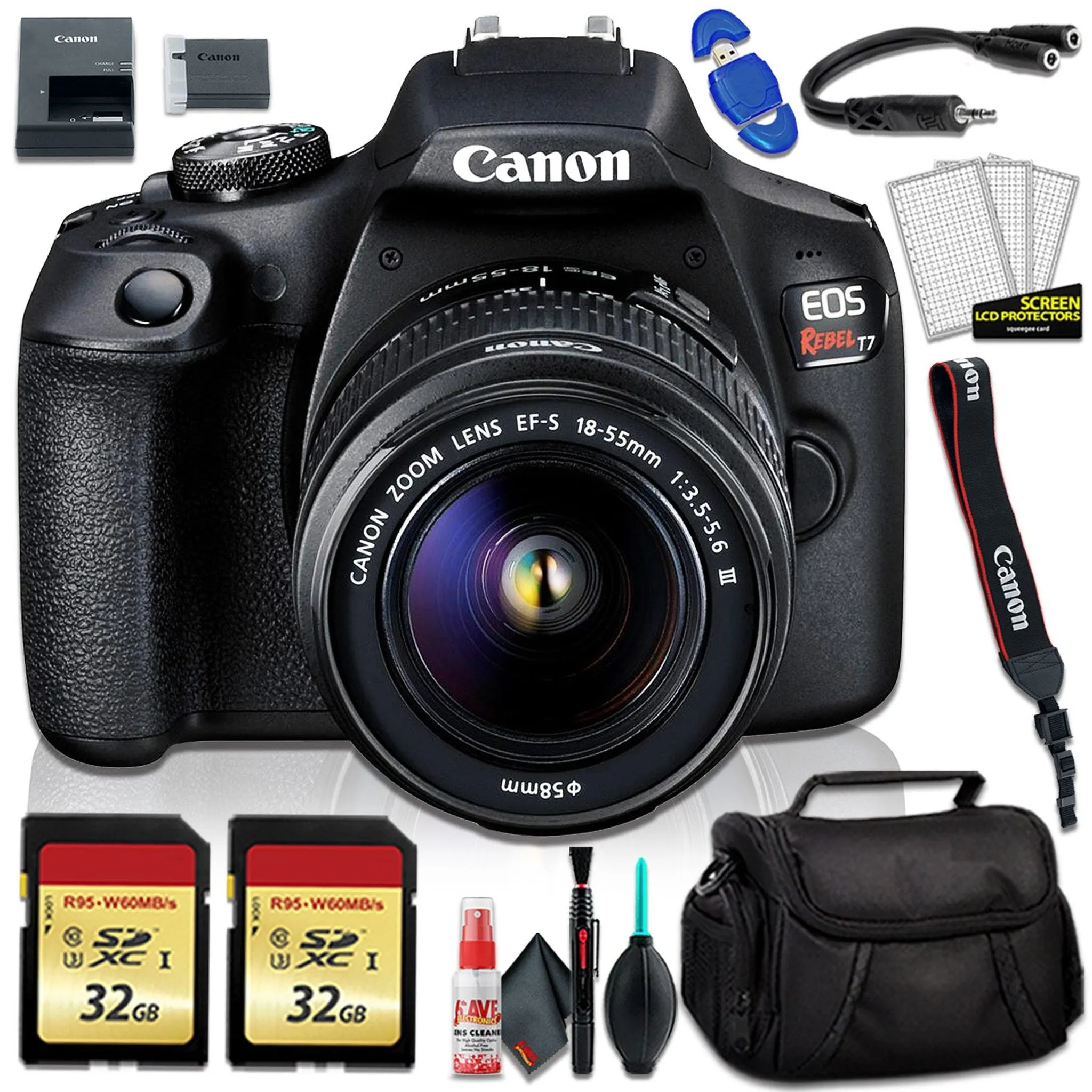 Canon EOS Rebel T7 DSLR Camera with 18-55mm DC III Lens, Camera Bag and 32gb Memory Card Kit