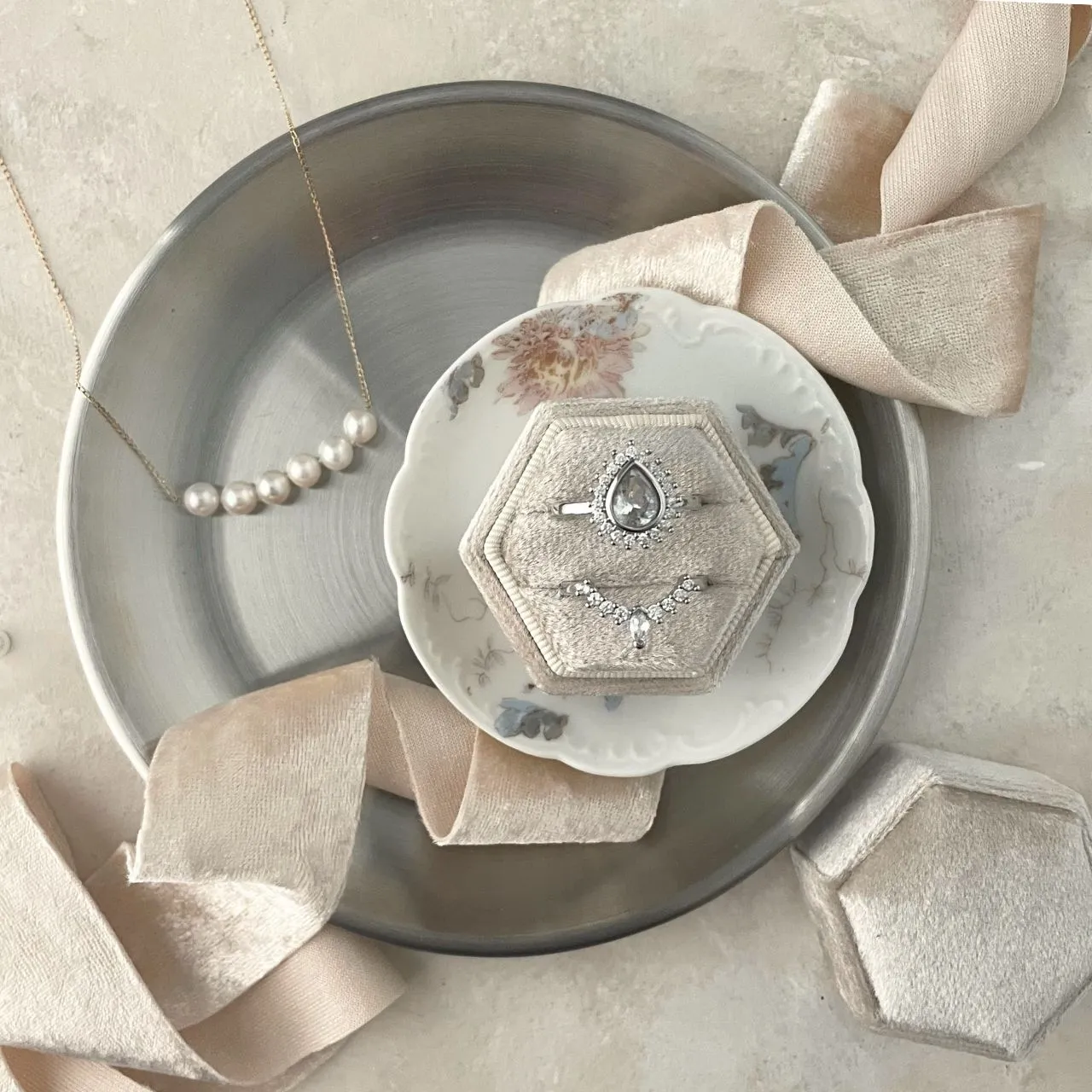 Champagne Velvet Ring Box