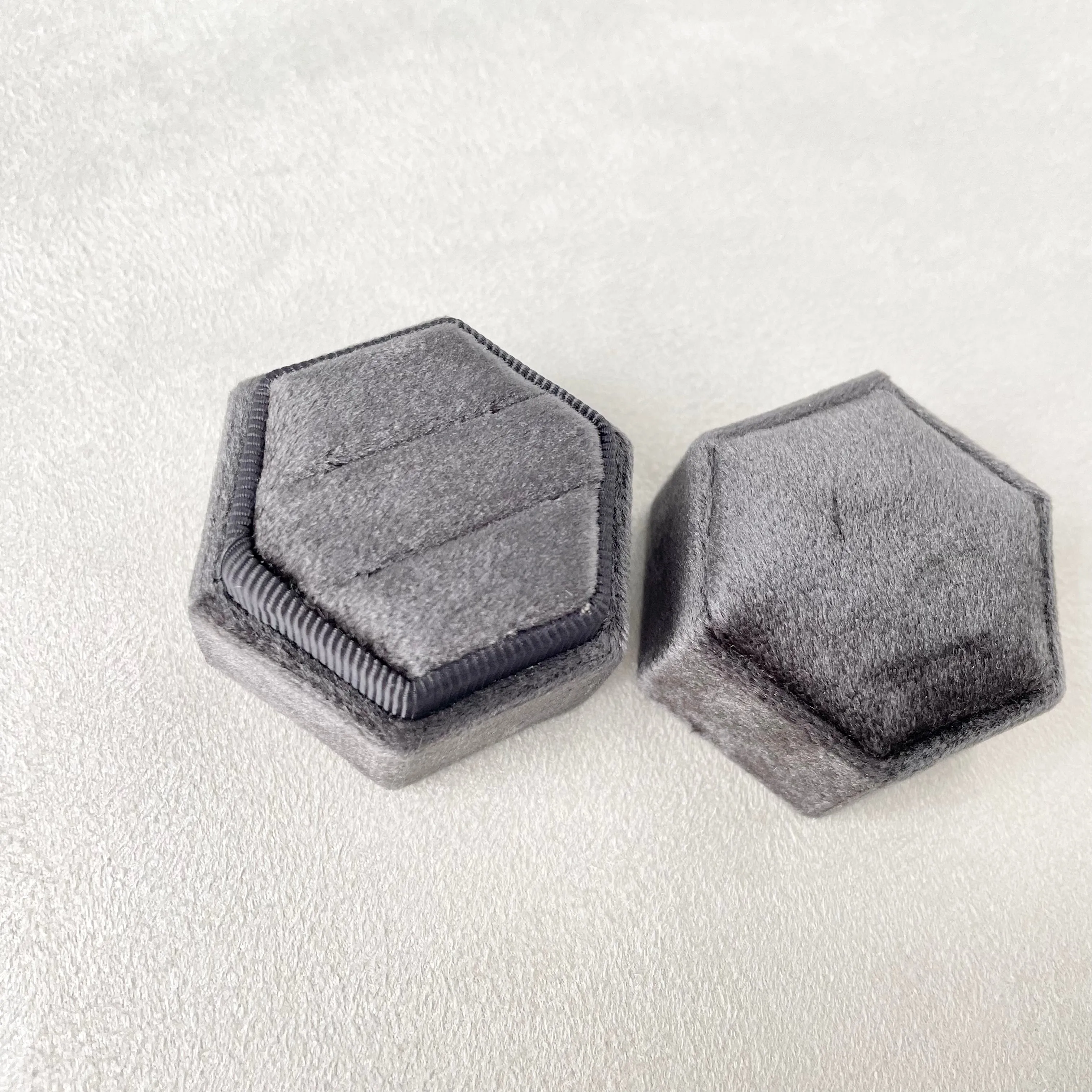 Charcoal Gray Velvet Ring Box