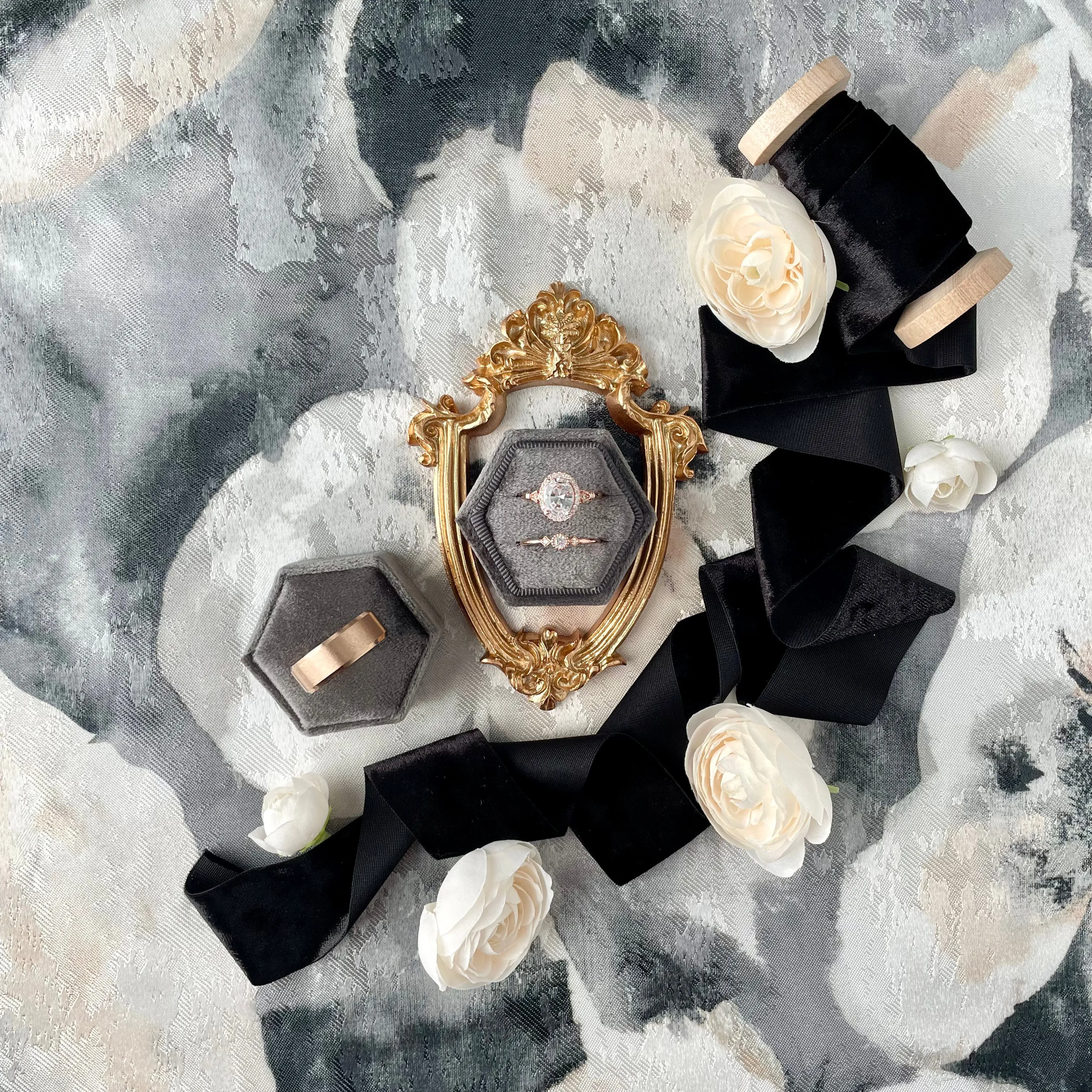 Charcoal Gray Velvet Ring Box