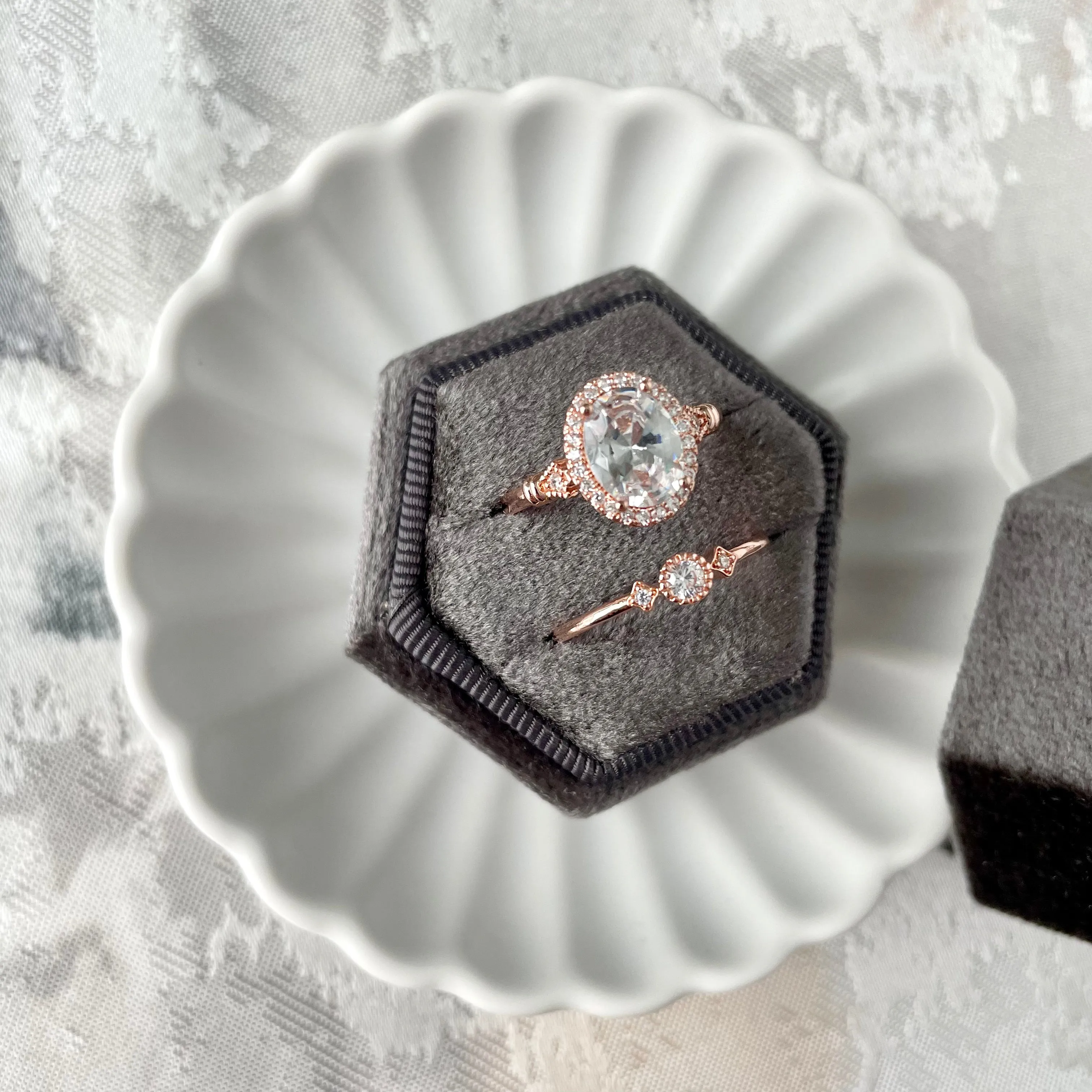 Charcoal Gray Velvet Ring Box