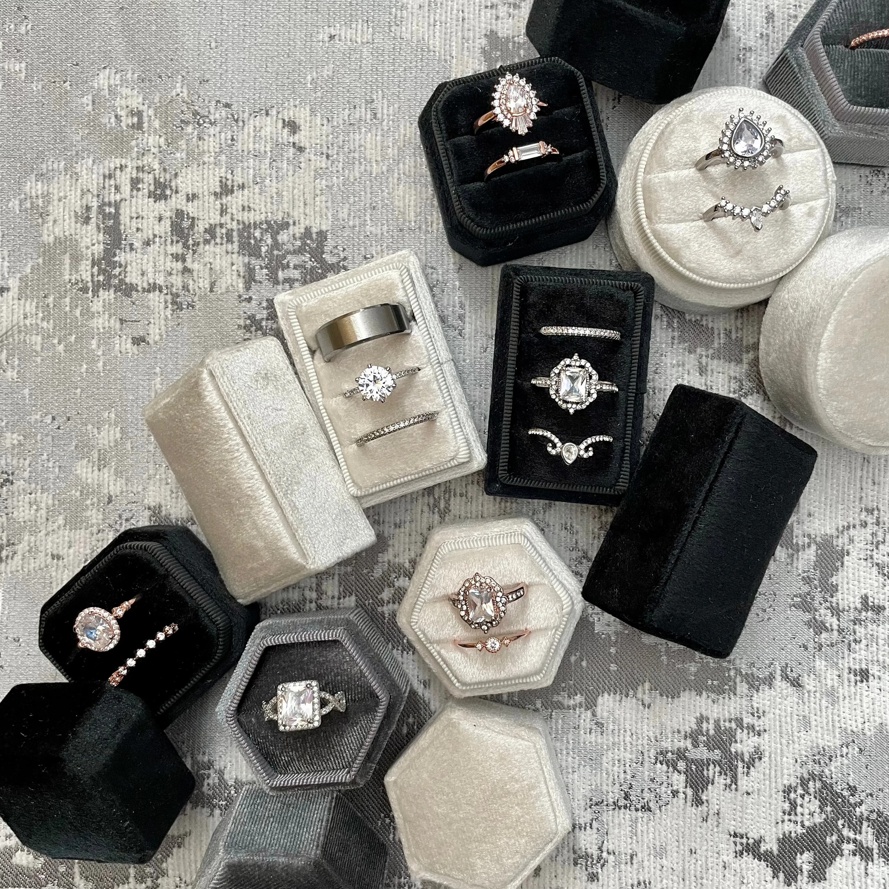Charcoal Gray Velvet Ring Box