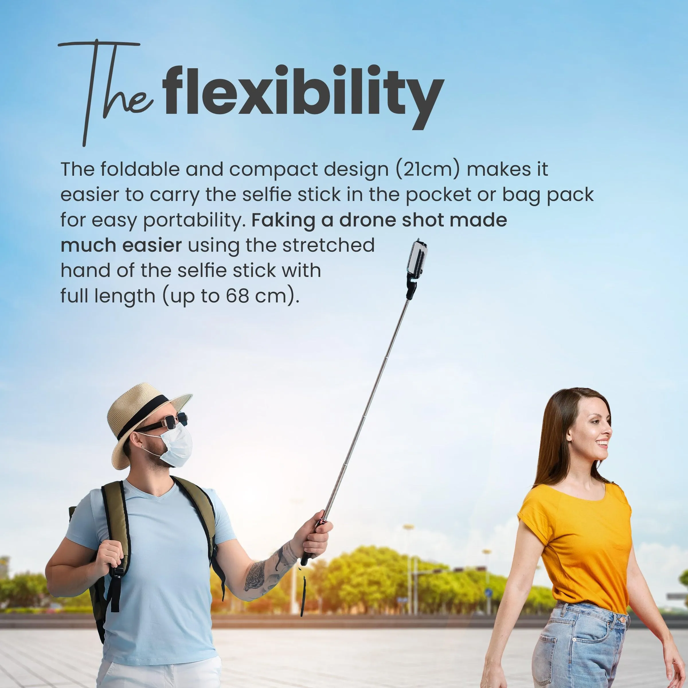 DIGITEK® (DTR-210SS) 68cm Portable Selfie Stick with Wireless Remote, 3 Legs Tripod Base, Rubberized Feet, 1 Kg Max Weight Load, 360° Rotation, Compatible with All Smartphones Photography, Videography