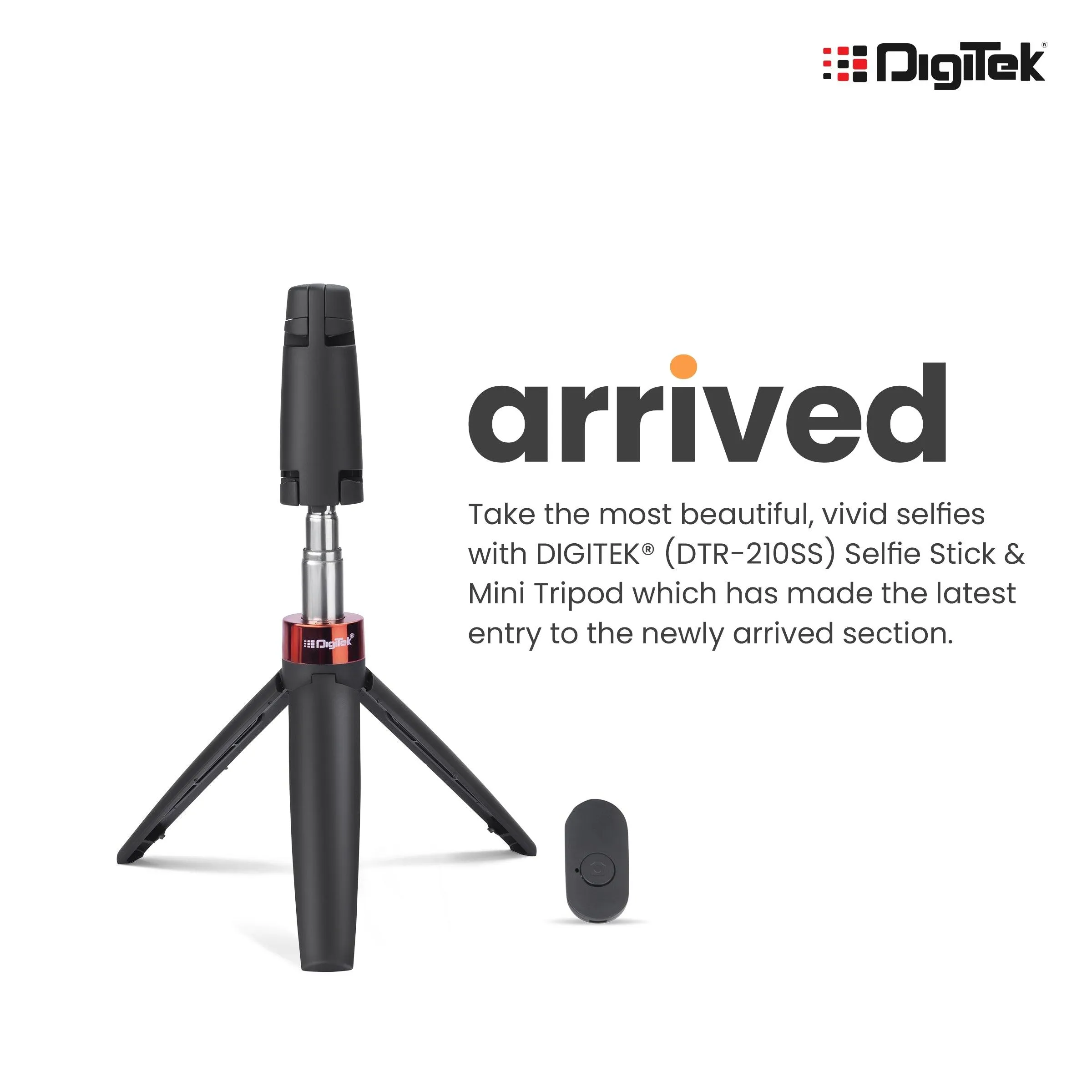 DIGITEK® (DTR-210SS) 68cm Portable Selfie Stick with Wireless Remote, 3 Legs Tripod Base, Rubberized Feet, 1 Kg Max Weight Load, 360° Rotation, Compatible with All Smartphones Photography, Videography