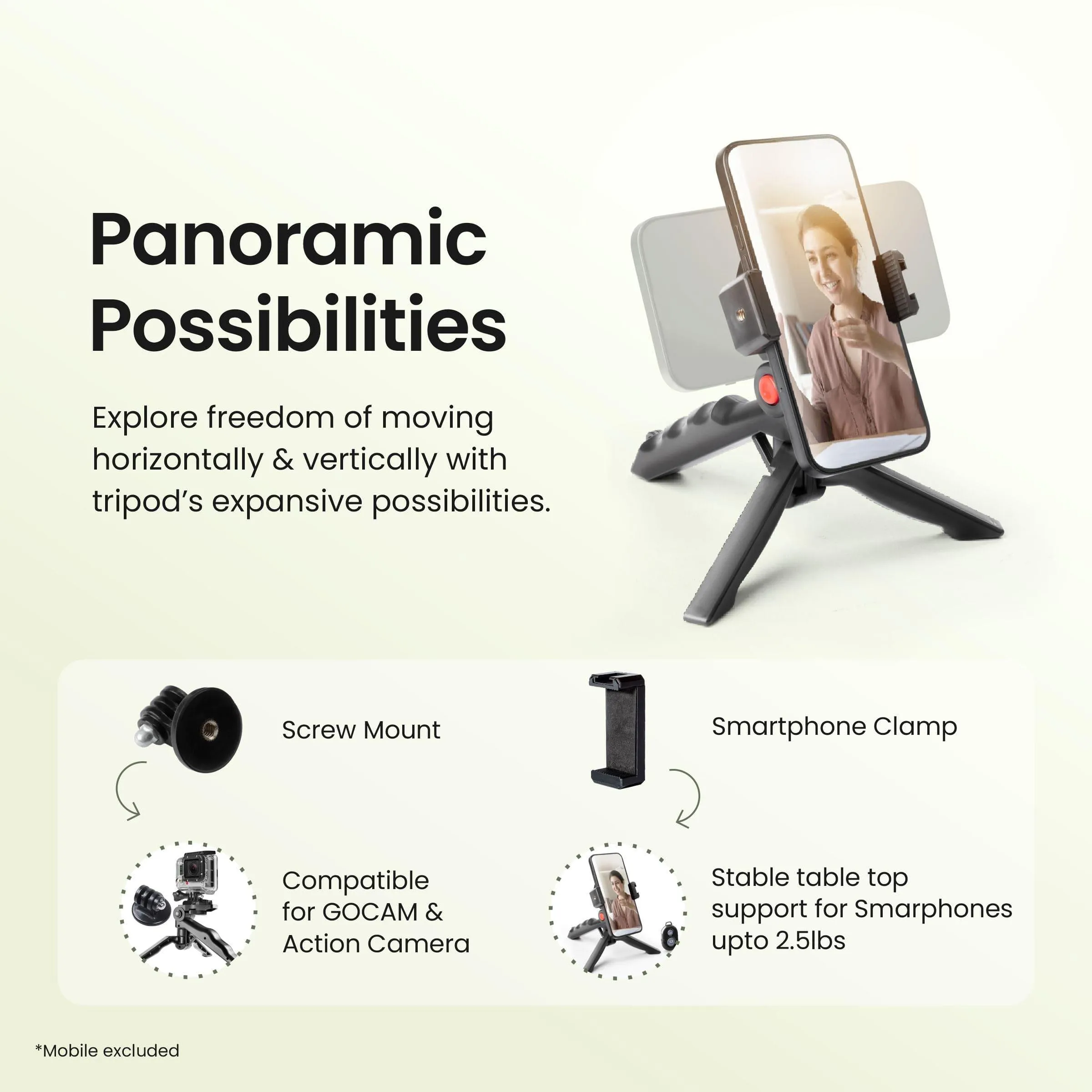 Digitek (DTR-220) Lightweight & Portable Mini Tripod, Ideal for Smartphones, Action Camera, DSLR & Gopro for Comfortable & Longer Duration Shoot, with Smartphone Mount & Shutter Remote
