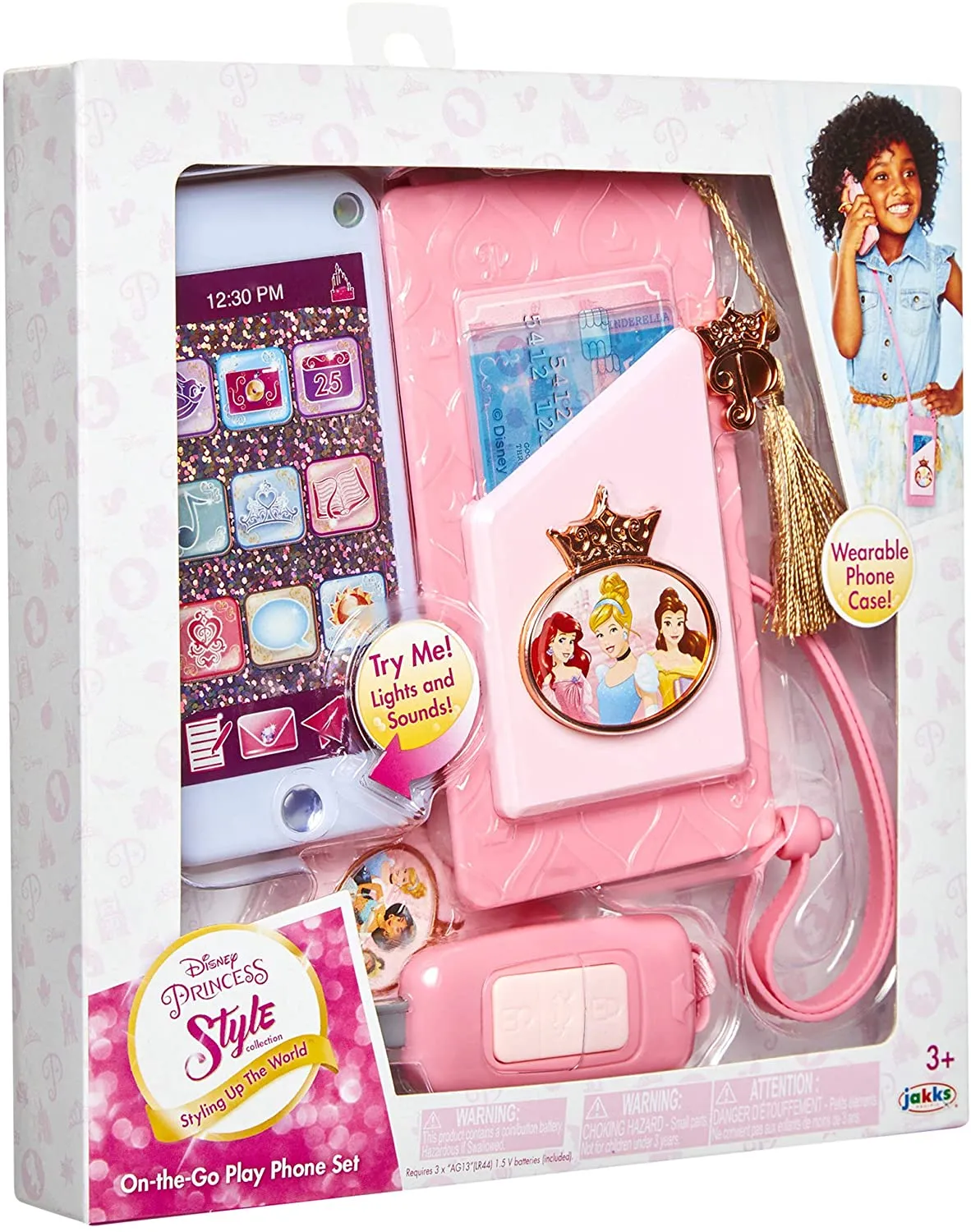 Disney Princess Style Collection On-The-Go Play Smartphone with Led Lights, Sounds & Cross Body Strap for Girls Ages 3 