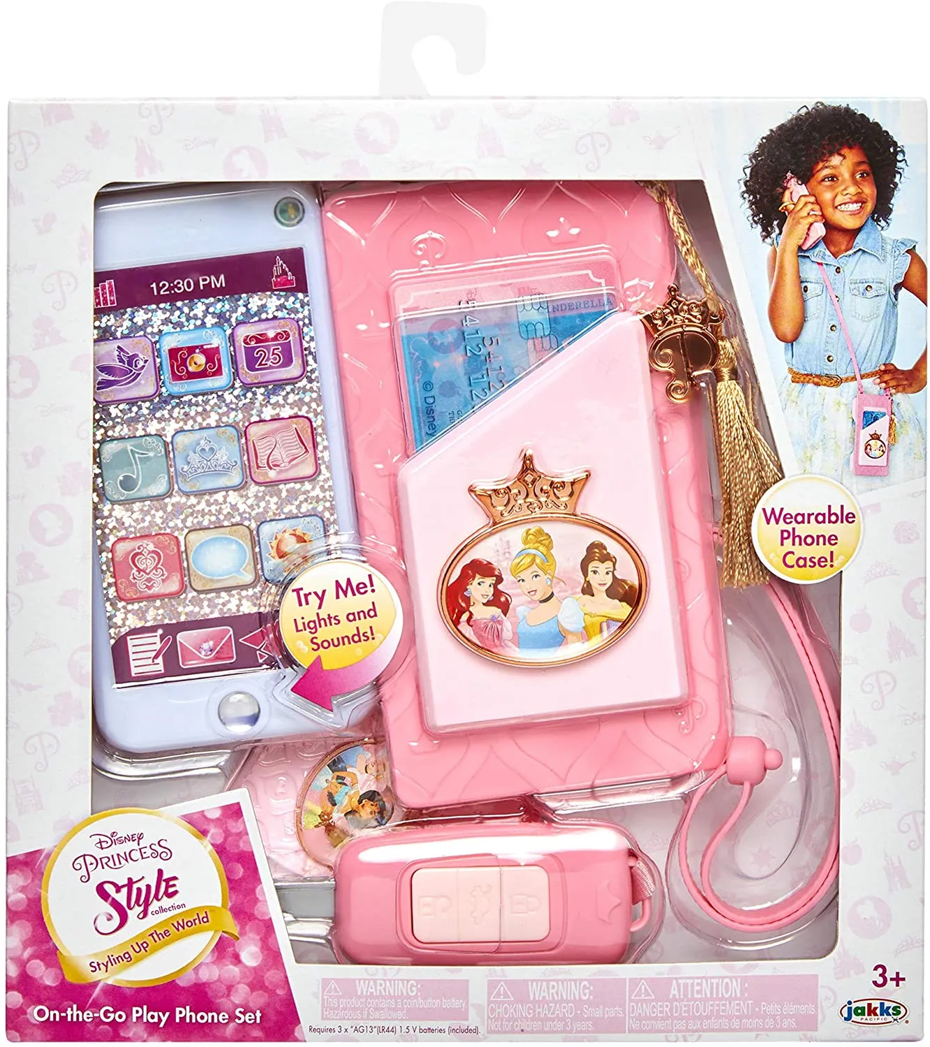 Disney Princess Style Collection On-The-Go Play Smartphone with Led Lights, Sounds & Cross Body Strap for Girls Ages 3 