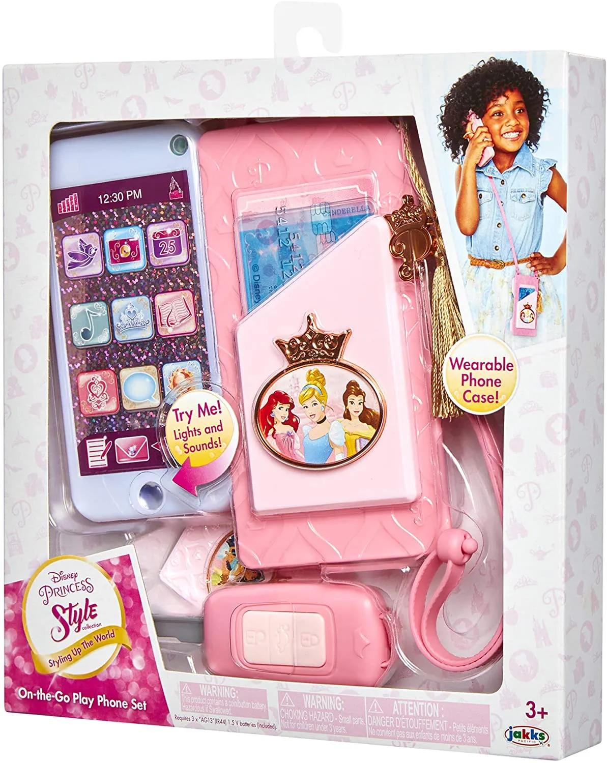 Disney Princess Style Collection On-The-Go Play Smartphone with Led Lights, Sounds & Cross Body Strap for Girls Ages 3 