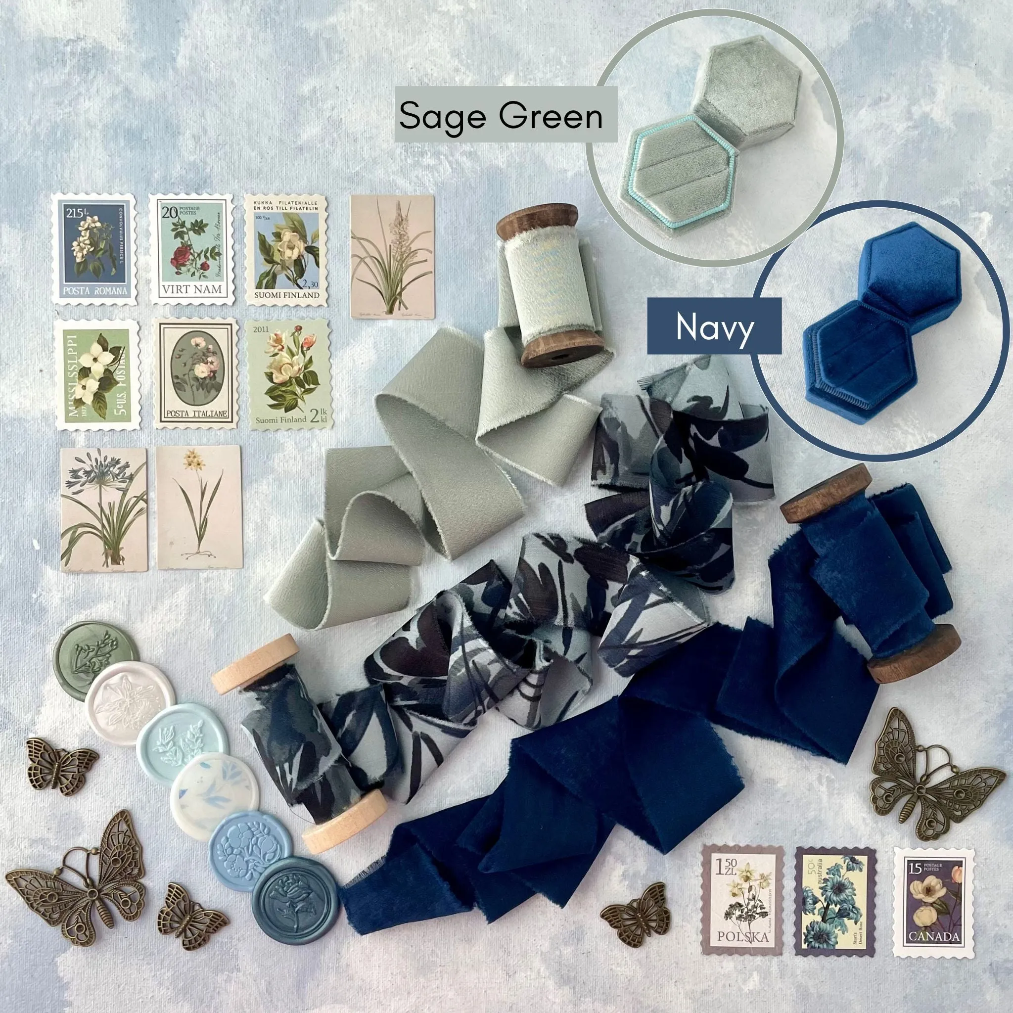Dusty Blue, Navy & Sage Green Styling Kit