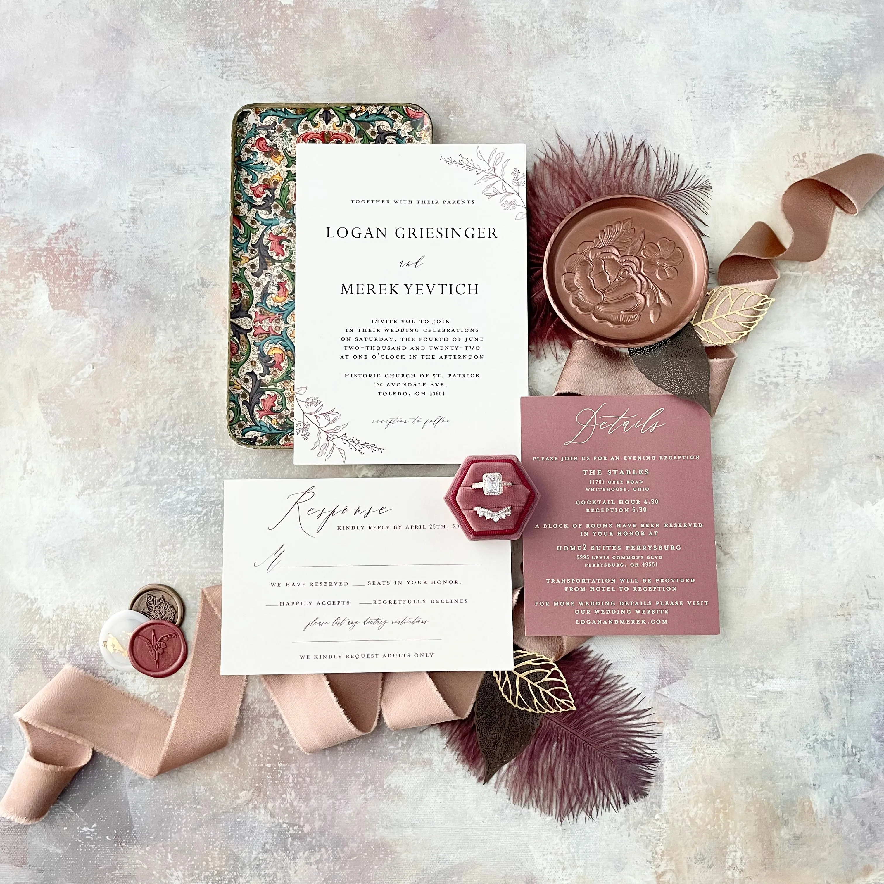 Dusty Rose Ring Box Hexagon